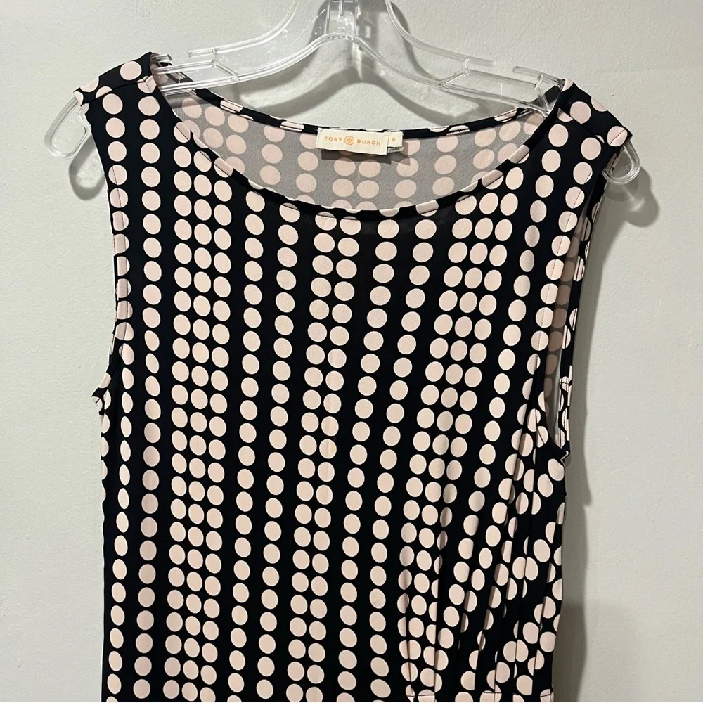 Tory Burch Black & Tan Zandi Polka Dot Print Sleeveless Midi Dress‎ Medium